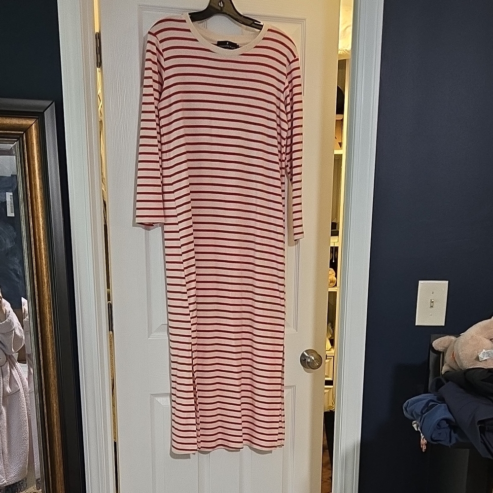 Pomander Place Red and White Striped Long Sleeve Dress